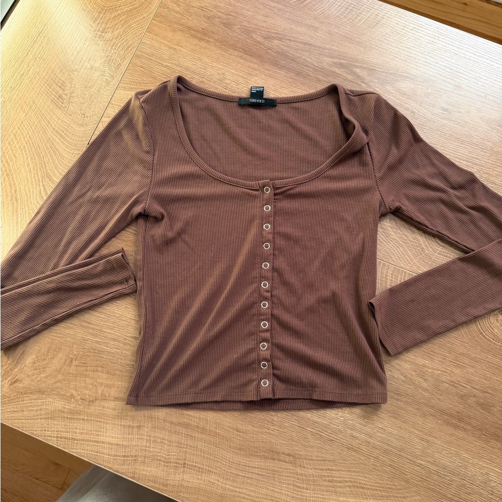 Chocolate Button Long Sleeve Ribbed Top